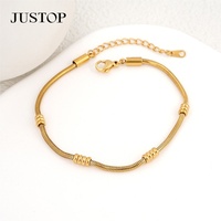 Bracelet en acier inoxydable avec perles rondes plaqué or 18K 24K PVD, tendance Justop, en stock