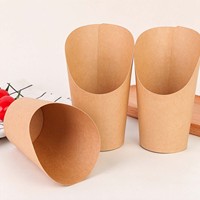 Gobelet à frites en papier kraft jetable, résistant à l'huile, pour frites, cornets à collation à emporter, avec logo personnalisé pour restaurant de restauration rapide
