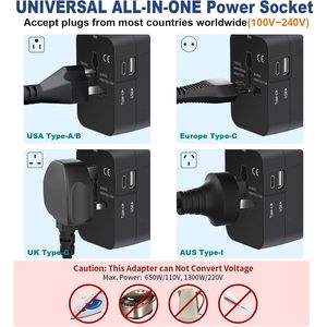 Adattatore da viaggio USB-C Premium 45W universale All-One in tutto il mondo convertitori a muro caricabatterie AC Plug adattatore per fotocamera - Product Image 5