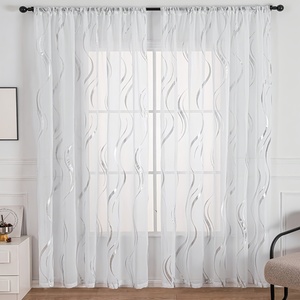 Cortinas transparentes con estampado de ondas de agua, diseño en <span class=keywords><strong>blanco</strong></span> <span class=keywords><strong>y</strong></span> negro con estampado en caliente dorado/plateado, tratamiento de ventana elegante para decoración del hogar - Product Image 4