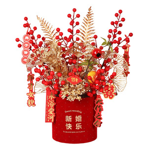 Adorno de la Suerte con Flores Artificiales Rojas y Doradas, Decoración para el Hogar y Bodas, 2303U - Product Image 3