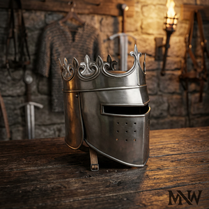 <b>Silver</b>-Plated Stainless Steel Knight Helmet With <b>Crown</b> Design Polished Antique Style Armor Collectible Art Piece - Product Image 2