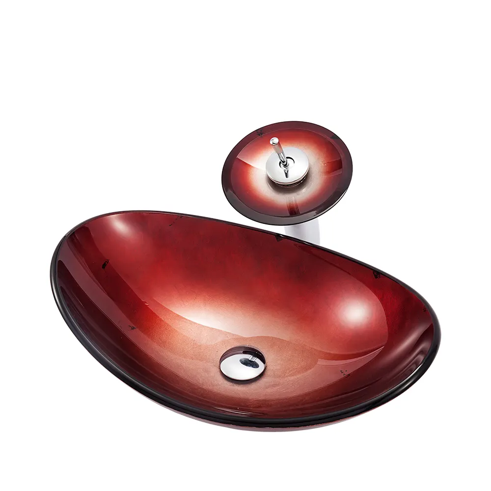 Lavabo en verre ovale rouge rubis au-dessus du comptoir évier salle de bains bassin de luxe pour le thème Art bol de lavage moderne Design Unique Lavabo