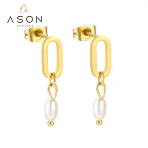 Ason Mode Hypo sensitivität 18 Karat Vergoldung Frauen Vintage Ohrringe Edelstahl Perle Quaste Ohrringe Schmuck