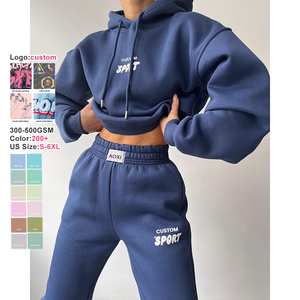 Vente en gros Ensemble sweat-shirt à capuche court en polaire imprimé avec cordon de serrage personnalisé pour femmes sweat-shirt à capuche et sweatshirts surdimensionnés pour femmes - Product Image 3