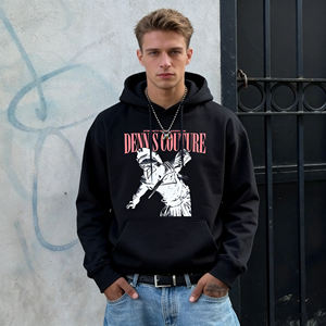 Sudadera con Capucha Corta de Felpa Francesa para <span class=keywords><strong>Hombre</strong></span>, Estilo Casual, de Alta Calidad, Negra, Personalizada, Unisex, con Efecto Desgastado - Product Image 2