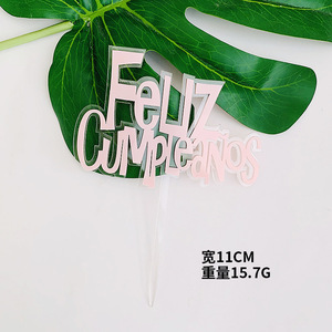 Cake Topper acrilico di bel colore <span class=keywords><strong>buon</strong></span> <span class=keywords><strong>compleanno</strong></span> In spagnolo per la decorazione del partito per la decorazione della torta FELIZ CUMPLEANOS - Product Image 5