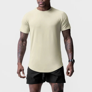 Verano transpirable verano hombres usan slim fit cuello redondo malla manga corta Camiseta con dobladillo dividido - Product Image 1