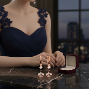 <b>Crown</b> Design Zircon Stone Dangle Earrings Fine Jewellery Turkish Handmade Wholesale 925 Sterling <b>Silver</b> Jewelry - Product Image 3
