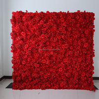 Mur de fleurs de mariage 8 * 8ft 5D rideau en tissu enroulé rose fleur de rose artificielle toile de fond murale pour les décorations de mariage