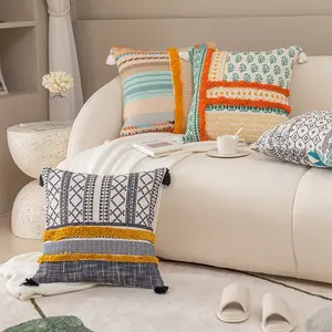 Fransız Retro pamuk ve keten yastık ev dekoratif turuncu nakışlı yastık kılıfı