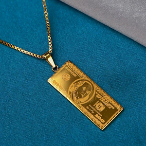 Cổ Điển Thép Không Gỉ Vàng Người Đàn Ông Hiphop Giàu Đô La Hóa Đơn Vòng Cổ Một Triệu Mỹ Đô La Tiền Giấy Mặt Dây Chuyền Tiền Trang Sức Vòng Cổ - Product Image 1