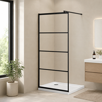 Panneau fixe de douche en verre trempé transparent avec cadre quadrillé noir industriel pour salle de bain d'hôtel moderne - Vente en gros