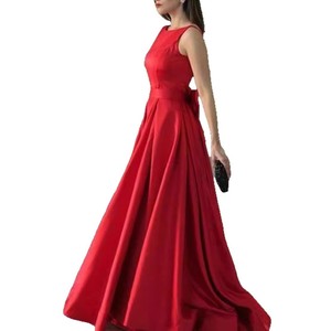 Claret Wedding Dress O-Neck Natural Waistline Polyester Simple Style For Performance Wear - Product Image 5