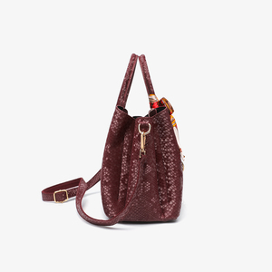 Elegante Bolso Tote para Mujer, Bolso de Mano de Cuero PU con Estampado de Serpiente Roja y Pañuelo, Bolsos de Hombro Grandes para Mujer, Bolso de Diseñador 2026 - Product Image 5
