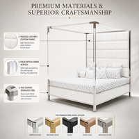 Lit à baldaquin de luxe avec cadre King Size, tête de lit capitonnée en cuir, lit à quatre poteaux en acrylique, mobilier de chambre moderne