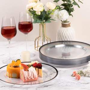 ที่ชาร์จแผ่นใส13นิ้วพร้อมแผ่นชาร์จพลาสติกสีดำขอบสีดำสำหรับงานแต่งงานจานชาร์จที่หรูหราเสิร์ฟอาหาร - Product Image 6