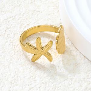 Anillos de Acero Inoxidable Modernos y Ajustables con Diseño de Conchas y Estrellas de Mar para Bodas, Compromisos, Aniversarios y Playa - Product Image 3