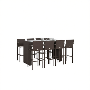 Set Bar da Giardino Marrone in Rattan PE con Struttura in Acciaio e Vetro Temperato, Arredamento da Esterno 8 Posti, Design Contemporaneo - Product Image 1