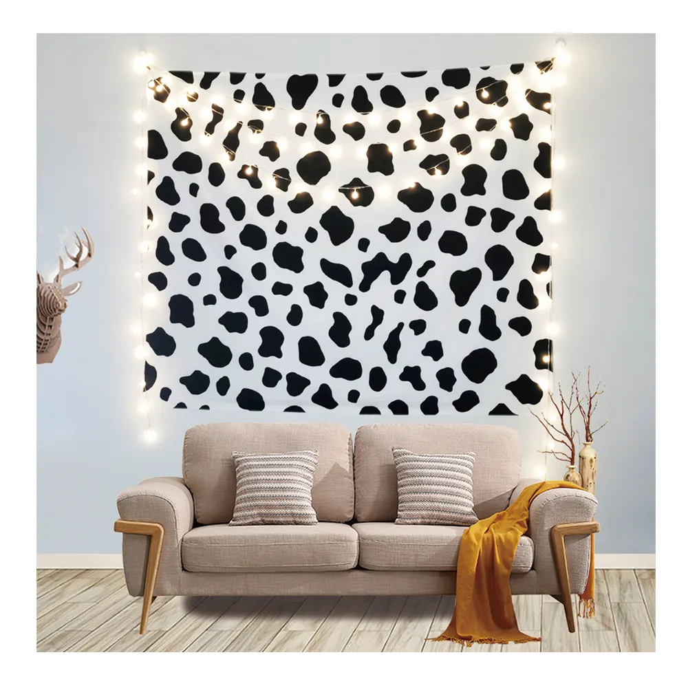 Hotsell goblen siyah ve beyaz noktalar Mandala baskı halılar süt inek cilt baskı duvar asılı dekorasyon odası için