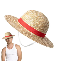 Sombrero de Paja Natural de Anime Luffy, Sombrero de Cosplay, Accesorios para Actuaciones, Disfraz para Fiestas, Sombreros de Paja Amarillos de Verano para Fanáticos Jóvenes