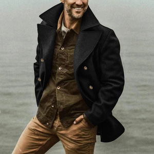 Gabardina para Hombre, Largo Medio, Cuello Alto, Doble Botonadura, Poliéster y Algodón, Ropa Exterior Casual para Primavera y Otoño - Product Image 4