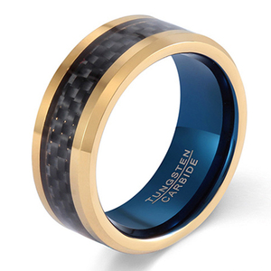 <strong>Mens</strong> Matte Brushed Polished Black and Blue Tungsten Carbide Koa <strong>Wood</strong> Inlay <strong>Ring</strong> 6mm 8mm - Product Image 3