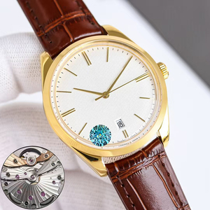 Reloj Mecánico Unisex de Alta Gama con MOQ Bajo, Caja Chapada en Oro, Correa de Cuero Marrón, Reloj Minimalista, Zafiro Luminoso, Resistente al Agua, con Fecha - Product Image 2