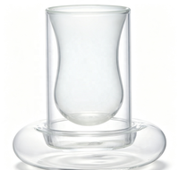 Ensemble de tasses à thé Wuso en verre borosilicate double couche, couche intérieure givrée blanche, soucoupe en verre transparent, design classique, 110 ml