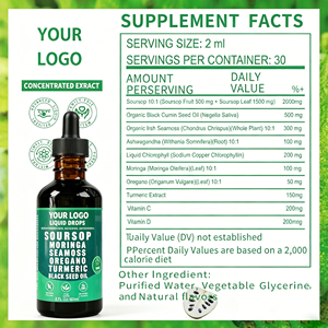 Gotas Líquidas de Guanábana Saludable OEM 10 en 1 con Extractos Herbales de Musgo Marino, Moringa, Cúrcuma, Aceite de Semilla Negra y Ashwagandha - Product Image 5