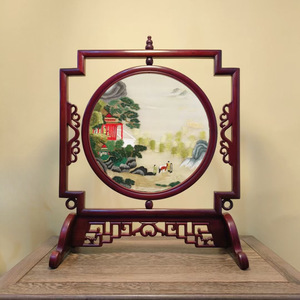 Paravent de table en bois de rose avec broderie de Suzhou, design traditionnel chinois circulaire, décoration de salon - Product Image 2