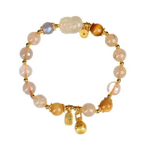 Pulseras de Cuentas de Cristal de Citrino Amarillo Hechas a Mano con Diseño Geométrico de Moda Premium y Colgante de <span class=keywords><strong>Bestia</strong></span> Comedora de Oro para Regalos - Product Image 1