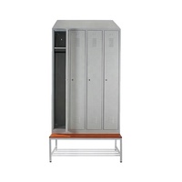 Armoire de rangement pour vêtements en métal bleu, casier en acier blanc avec banc intégré pour vestiaire