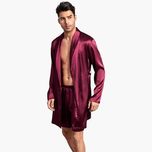 Custom Silk <b>Satin</b> Robes <b>Shorts</b> Sets for Men Solid Luxury Belted Bath Robe Solid Spa Silk Robe Men Night Wear - Product Image 3
