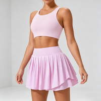 Set Tenis 2 Potong Wanita dengan Potongan Punggung Terbuka, Sport Bra Crop, Rok Lipit Pinggang Tinggi Anti Tembus Pandang, Pakaian Atletik untuk Golf, Yoga, dan Aktivitas Sehari-hari