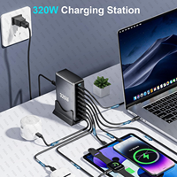 2025 Hot 320W GaN Chargeur rapide 8 ports USB C Type C Station de charge rapide Adaptateurs PD pour iPhone 16 15 Samsung Xiaomi Huawei
