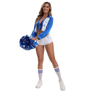 Cheerleading Uniform Blue White Set <b>Glitter</b> Print Adult Skirt Kit Summer 2025 - Product Image 3