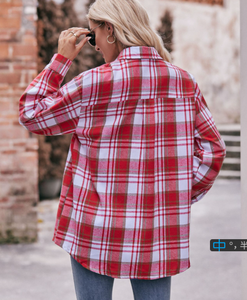 เสื้อเชิ้ตผ้าสักหลาดลายสก๊อตแฟชั่นกระเป๋าติดกระดุม - Product Image 3