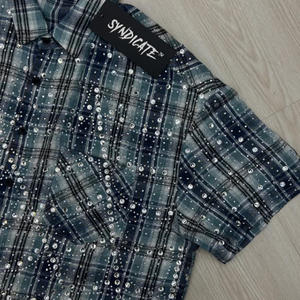 Oversize manica corta Boxy Fit tutto su di cristallo da <span class=keywords><strong>uomo</strong></span> Baggy Cropped botton up produttore Plaid Checker <span class=keywords><strong>camicia</strong></span> di flanella - Product Image 4