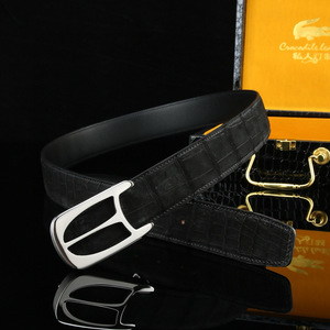 Cinturón de hombre de cuero de cocodrilo 100% con hebilla de cuero genuino y acabado suave, adecuado para ropa informal y de negocios. - Product Image 3