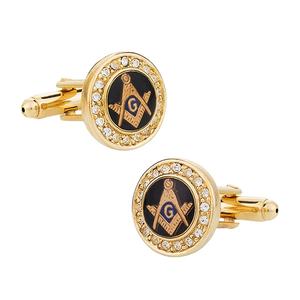 ステンレス製高級カフスボタンメーカー、ゴールド メソニック メンズ カフスボタンメーカー - Product Image 1