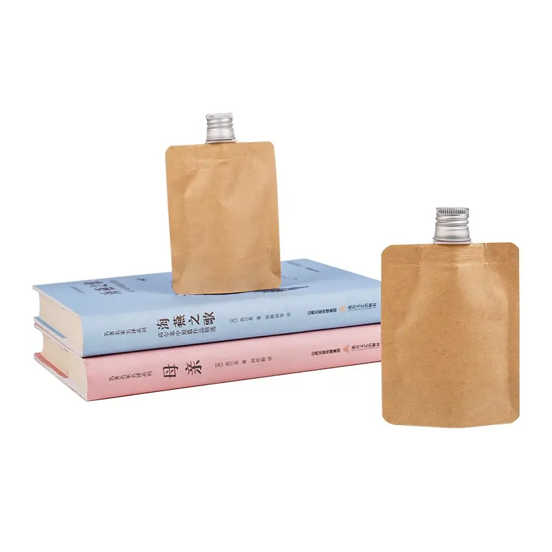 biodegradable spout pouch kraft paper bag kraft paper liquid packaging bag spout pack with aluminum lid