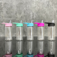 Lot de 8 gobelets en plastique de 12 oz avec boule de neige, pour enfants, avec trou pré-percé, anti-fuite, à double paroi, bouteilles d'eau de sport portables