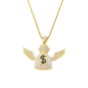 Popular Dollar Sign Money Bag Pendant Diamonds Hip Hop Trendy Necklace Jewelry Wholesale