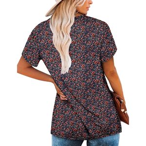 Blusa Túnica con Estampado Floral para Mujer, Manga Corta, Cuello Redondo, Estilo Bohemio, Informal, Veraniego, Tejido Transpirable, Elegante - Product Image 5