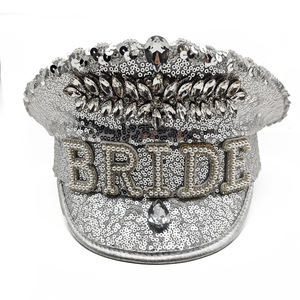 Manwu fabrika özel gümüş pullu kaptan şapkalar kadınlar için lisans parti düğün Glitter Rhinestone peluş kapaklar açık malzemeleri - Product Image 4