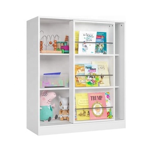 Baby white wooden double deck sliding kids store toy display cabinet storage toy