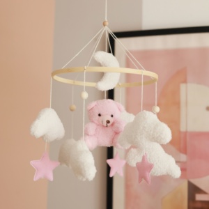 Animale fatto a mano morbido nuvola <span class=keywords><strong>luna</strong></span> stella adorabile soffice orso rosa mobile con anello di bambù naturale per la doccia regalo - Product Image 4