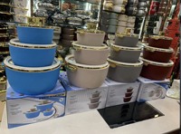 Juego de 3 Recipientes Térmicos para Alimentos con Acabado Mate Premium, 1.8L, 3.5L y 6L, con Tapa Transparente y Borde Dorado, para Servir Comida Caliente o Fría en Eventos