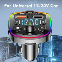 Pemancar FM mobil BT 5.0 pengisi daya, pemutar musik MP3, lampu suasana USB ganda tipe-c PD 18W